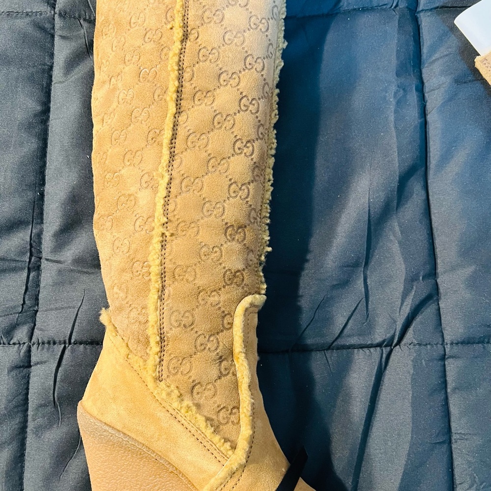 Rare Find-Vintage Gucci GG Suede Knee High Wedge Boots - Picture 11 of 13